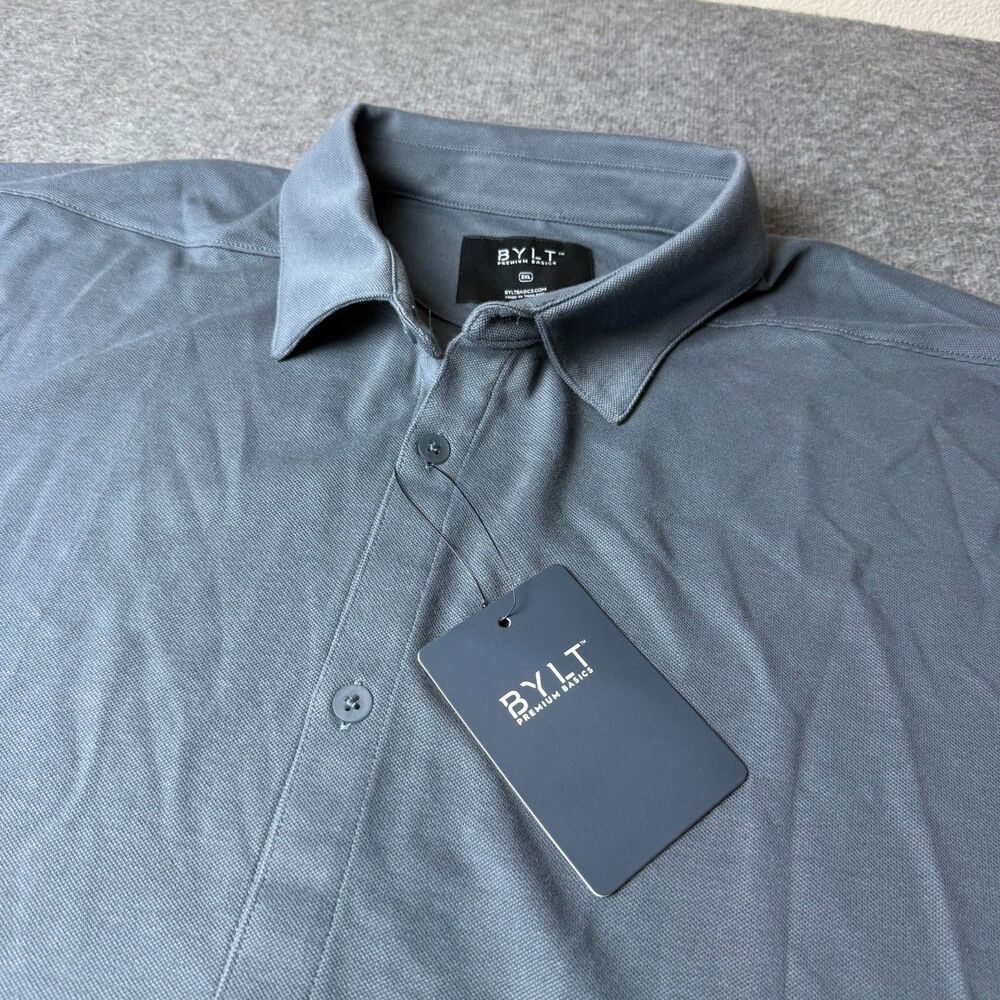 BYLT Shirt Mens 3XL Gray BAYSIDE OXFORD Short Sleeve Button Up Casual SEA NWT
